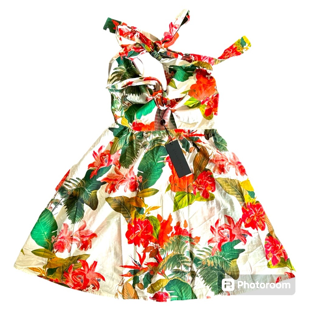 Hibiscus print halter neck dress